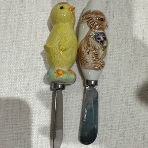 Ceramic Chick & Bunny Spreader Knife Set